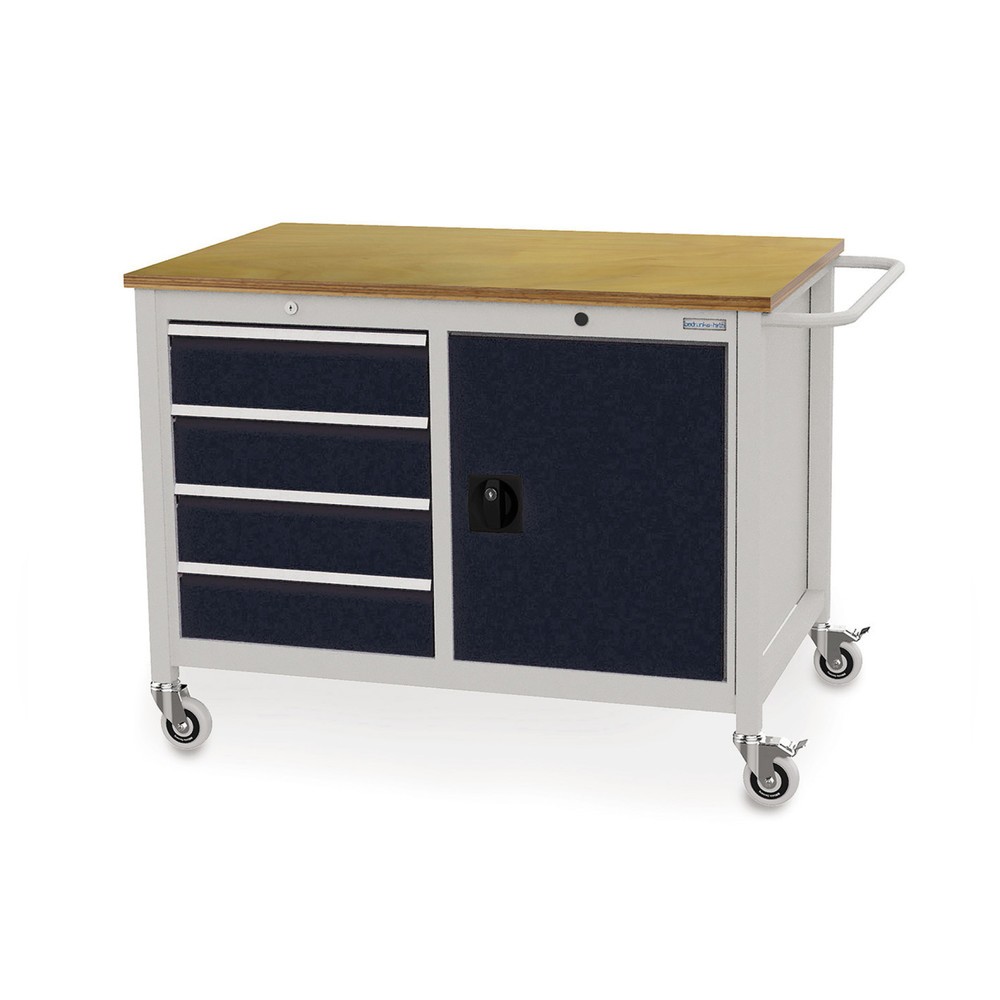 Productafbeelding nr. 1: Mobiele werkbank, kast, 4 lades, cap. 400 kg, diepzwart