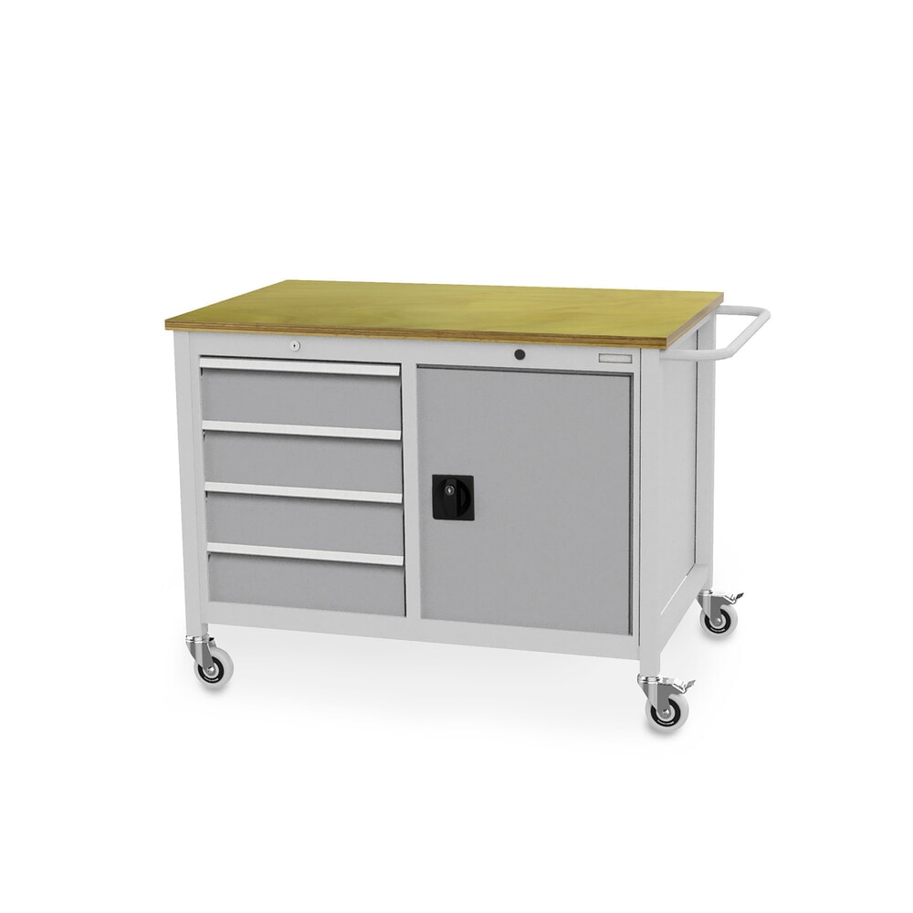 Productafbeelding nr. 1: Mobiele werkbank, kast, 4 lades, cap. 400 kg, witaluminium
