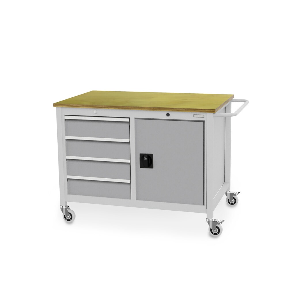 Product afbeelding: Mobiele werkbank, kast, 4 lades, cap. 400 kg, witaluminium