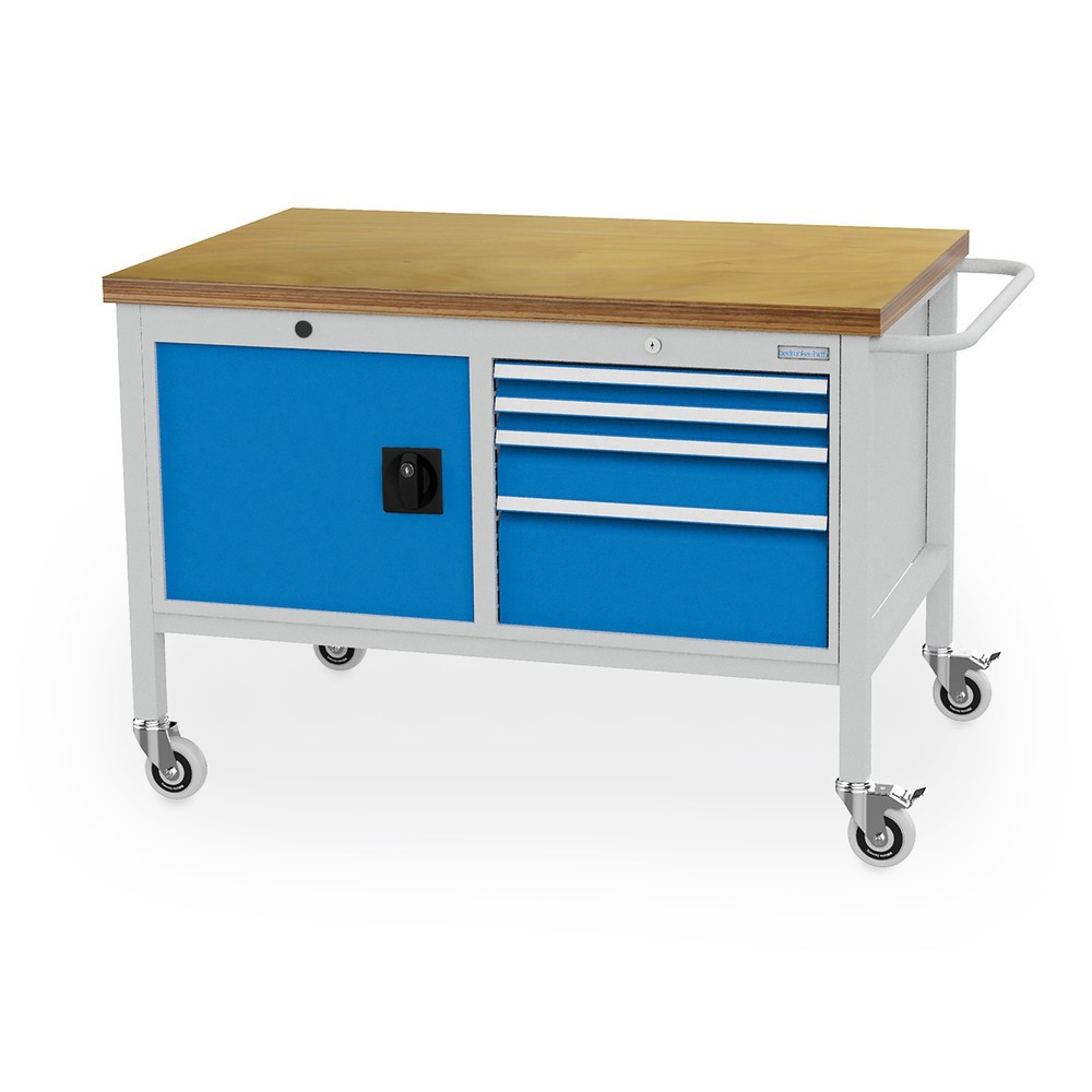 Product afbeelding: Mobiele werkbank, kast, 4 lades op verschillende hoogtes, cap. 400 kg, lichtblauw