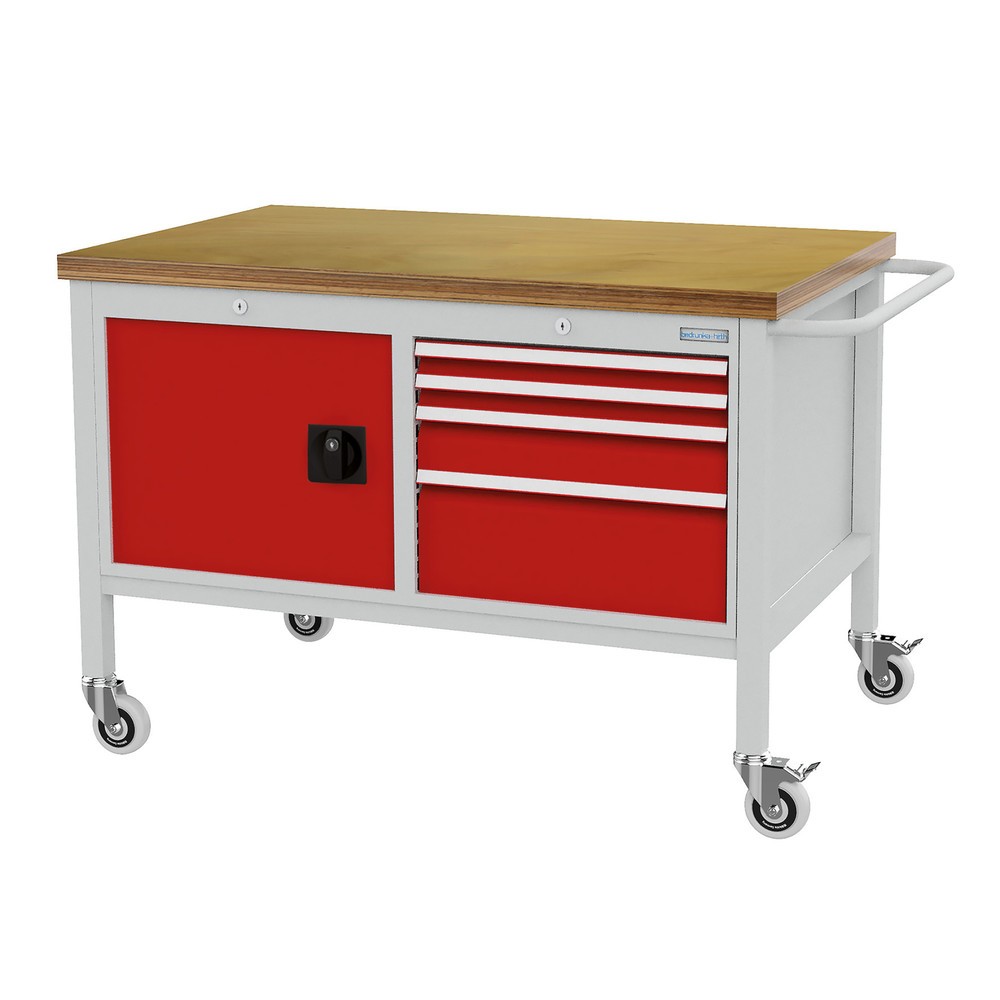 Productafbeelding nr. 1: Mobiele werkbank, kast, 4 lades op verschillende hoogtes, cap. 400 kg, verkeersrood