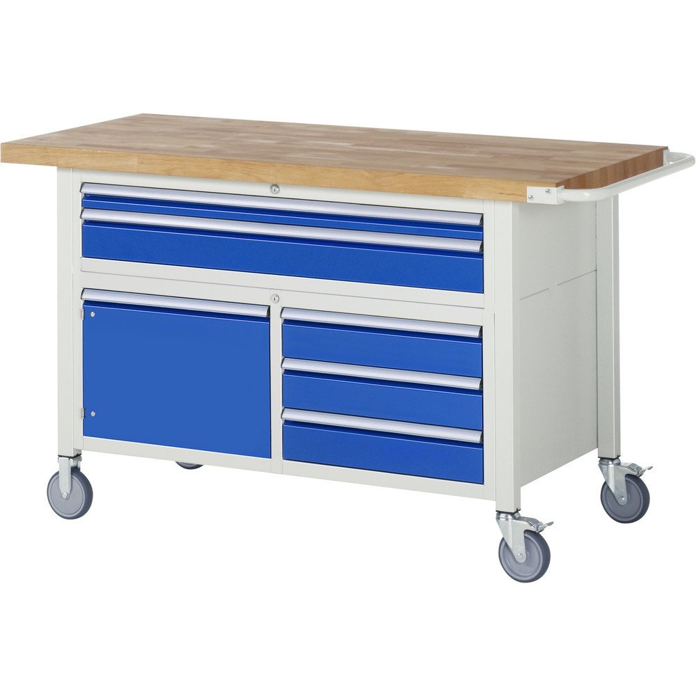 Product afbeelding: RAU verrijdbare werkbank serie 8000, h x b x d 920 x 1.500 x 700 mm, 1 driedubbele onderbouwkast, met 5 lades en 1 openslaande deur