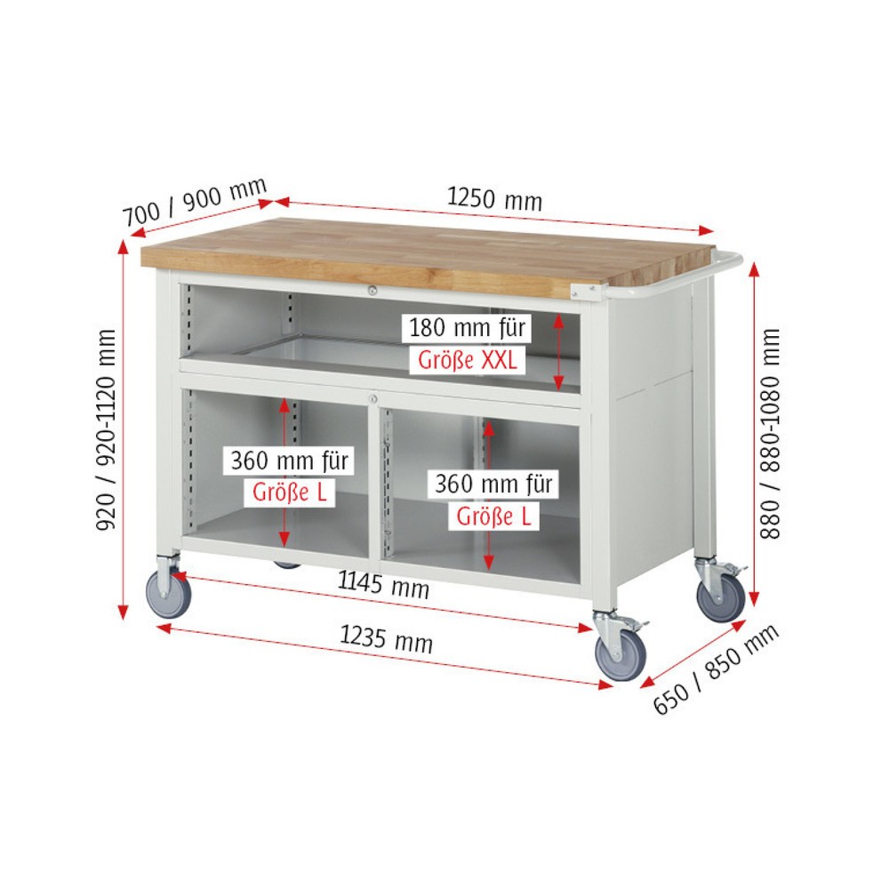 Productafbeelding nr. 5: Mobiele werkbank RAU serie 8000, 1 driedubbele kast, hxbxd 920-1.120 x 1.250 x 700 mm, 7 x voor 90% uittrekbare lades