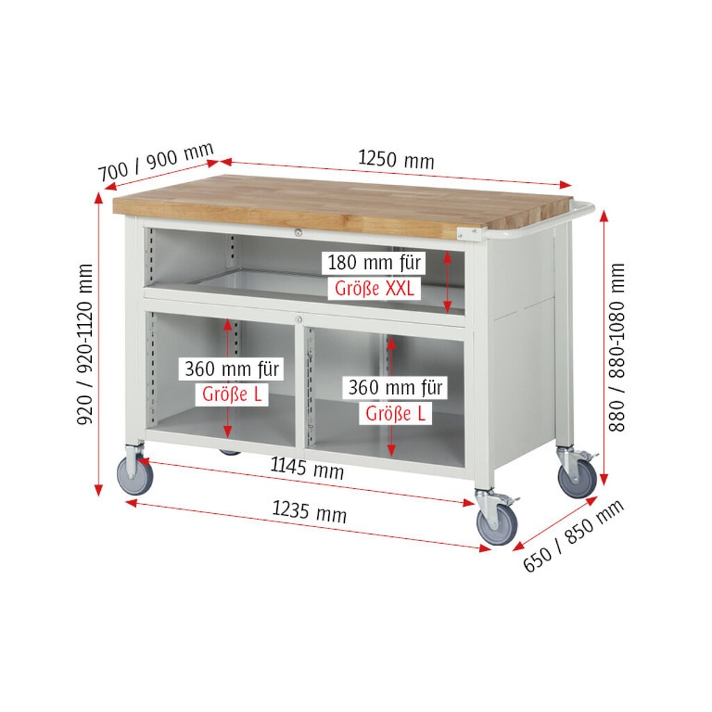 Mobiele werkbank RAU serie 8000, 1 driedubbele kast, 1 draaideur, hxbxd 920-1.120 x 1.250 x 700 mm, 5 x voor 90% uittrekbare lades Productafbeelding nr. 8: Mobiele werkbank RAU serie 8000, 1 driedubbele kast, 1 draaideur, hxbxd 920-1.120 x 1.250 x 700 mm, 5 x voor 90% uittrekbare lades