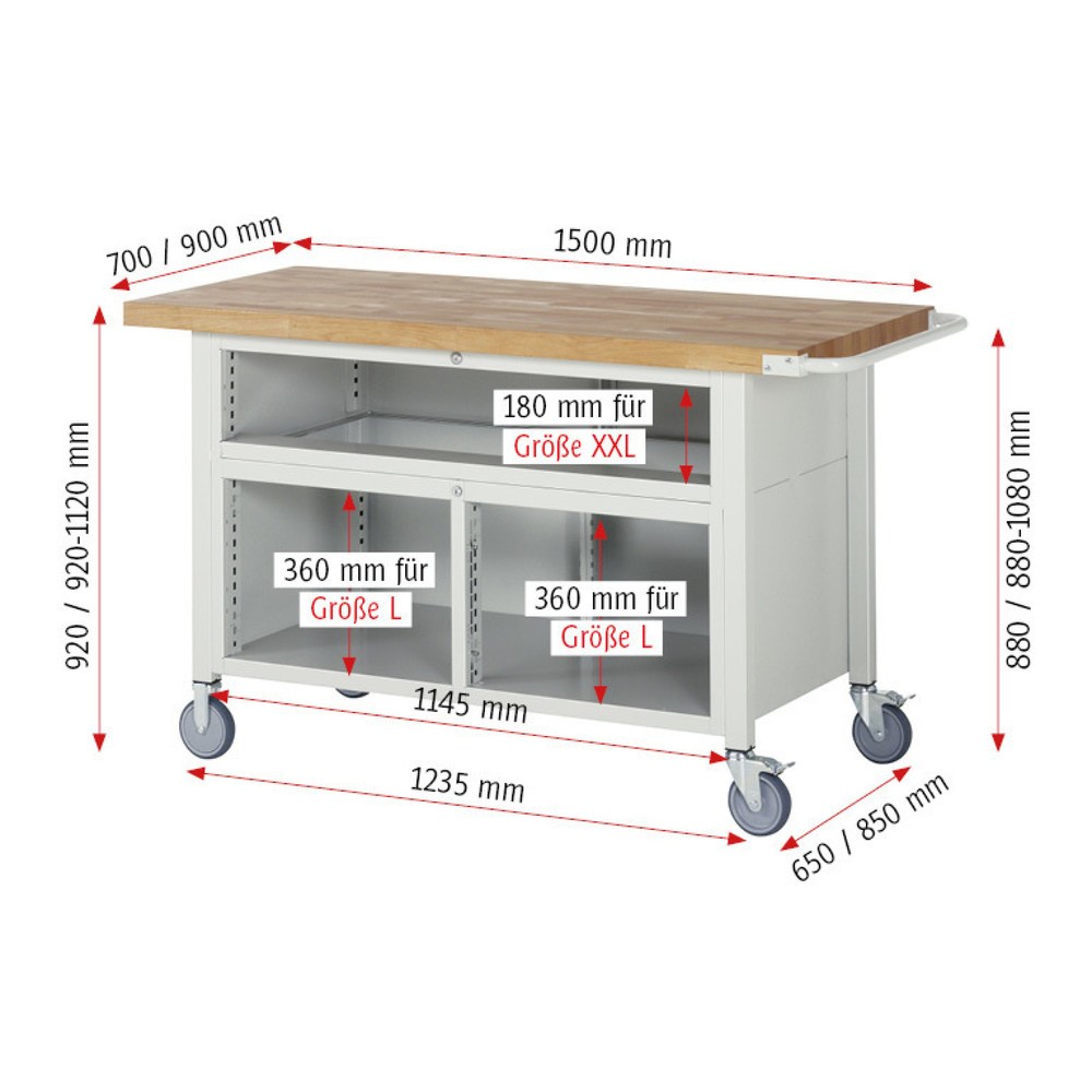 Productafbeelding nr. 5: Mobiele werkbank RAU serie 8000, 1 driedubbele kast, hxbxd 920-1.120 x 1.500 x 700 mm, 7 x voor 90% uittrekbare lades