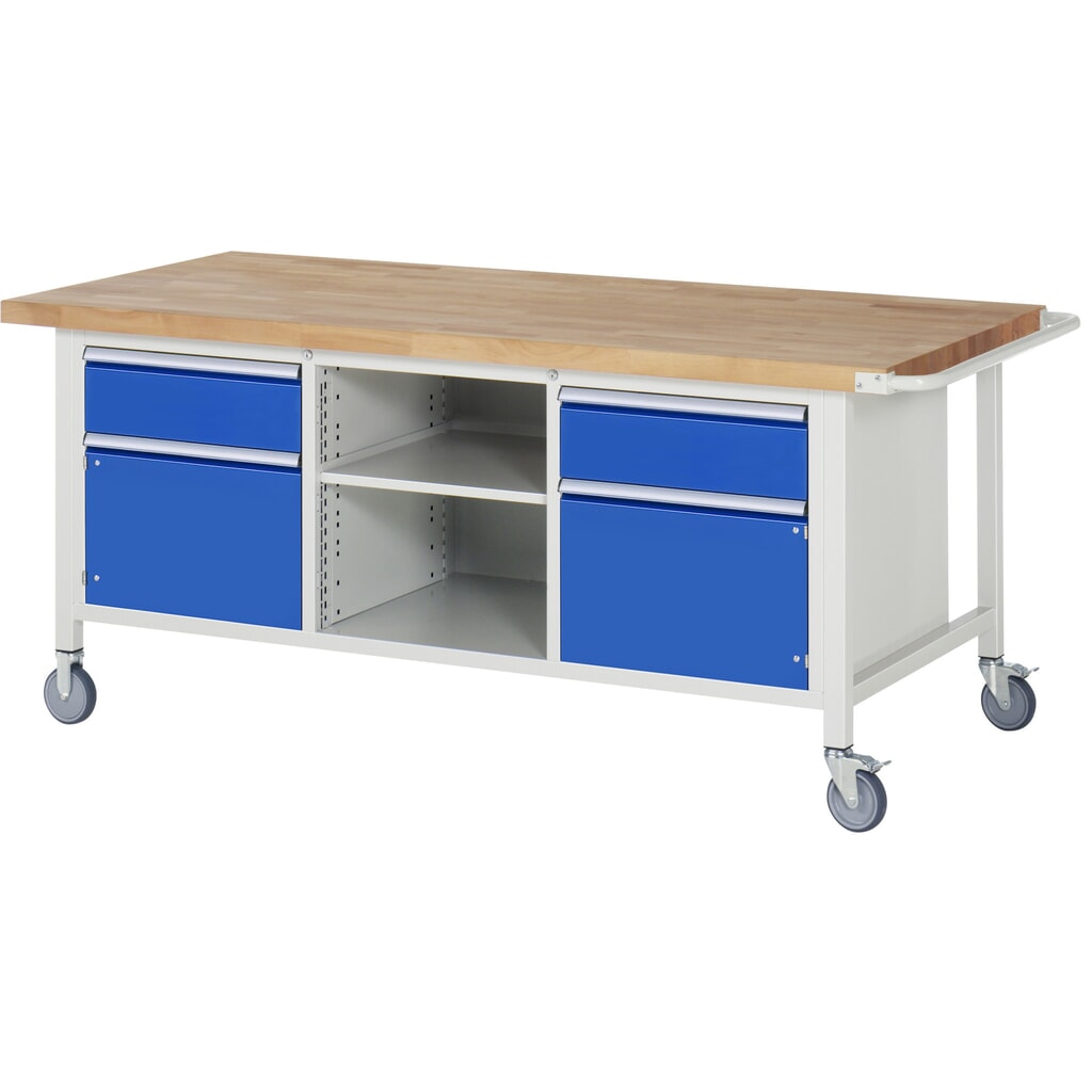 Productafbeelding nr. 1: RAU verrijdbare werkbank serie 8000, h x b x d 880 x 2.000 x 900 mm, 1 driedubbele onderbouwkast, met 2 lades en 2 openslaande deuren