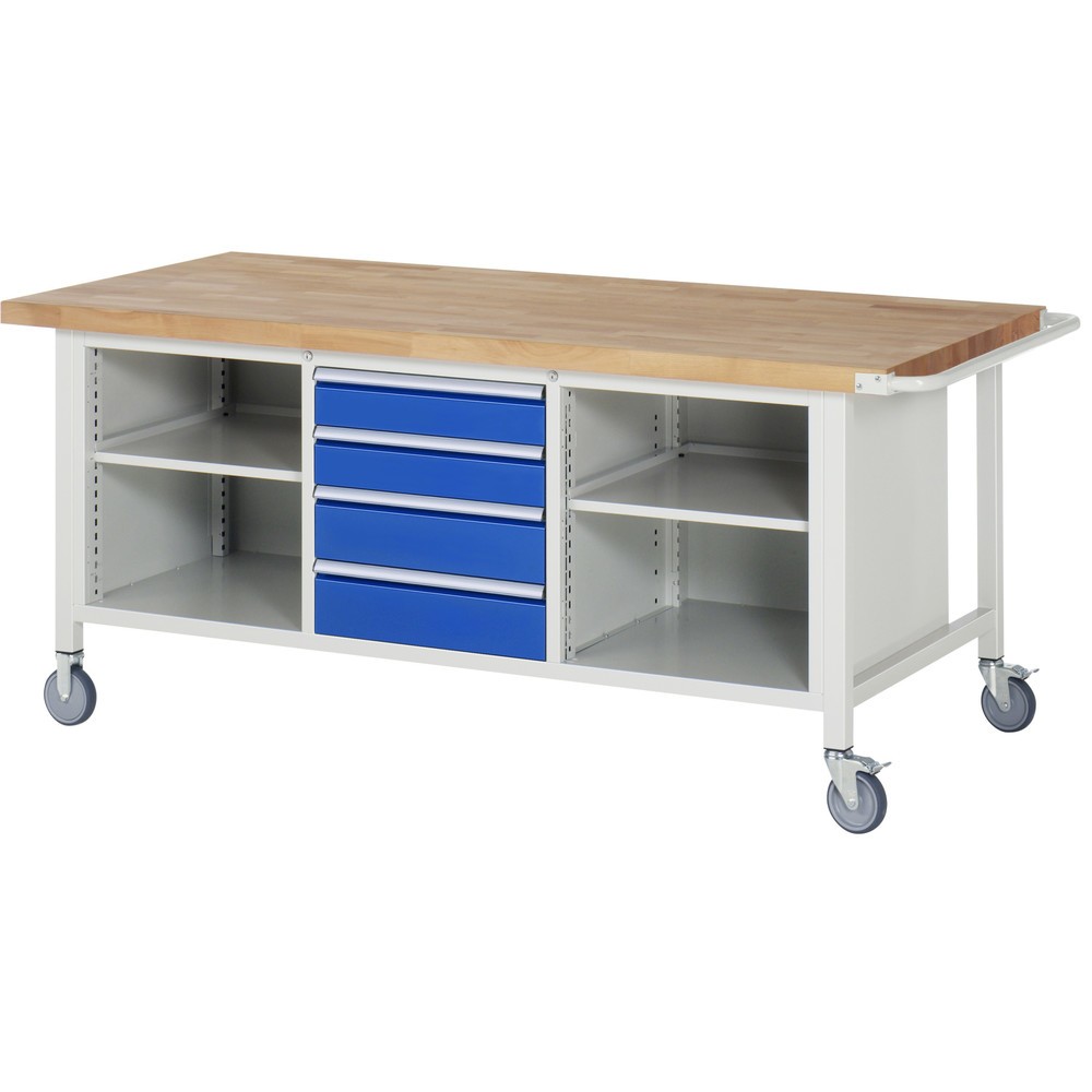 Productafbeelding nr. 1: Mobiele werkbank RAU serie 8000, 1 driedubbele kast, 1 legbord, hxbxd 880 x 2.000 x 900 mm, 4 x voor 90% uittrekbare lades