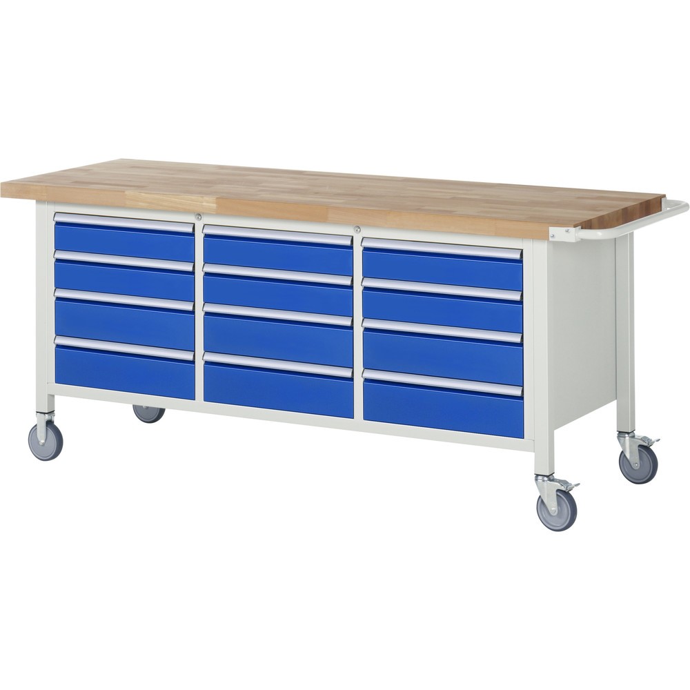 Productafbeelding nr. 1: RAU verrijdbare werkbank serie 8000, h x b x d 880 x 2.000 x 700 mm, 1 driedubbele onderbouwkast, met 12 lades
