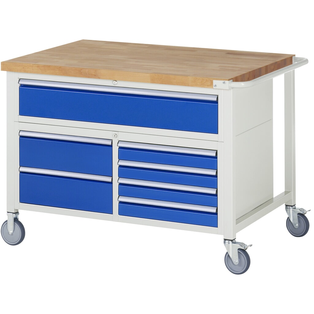 Product afbeelding: Mobiele werkbank RAU serie 8000, 1 driedubbele kast, hxbxd 880-1.080 x 1.250 x 900 mm, 7 lades