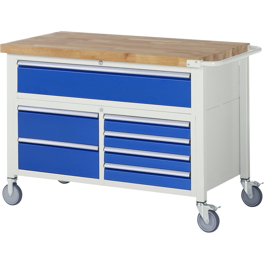 RAU verrijdbare werkbank serie 8000, h x b x d 920 x 1.250 x 700 mm, 1 driedubbele onderbouwkast, met 7 lades Product afbeelding: RAU verrijdbare werkbank serie 8000, h x b x d 920 x 1.250 x 700 mm, 1 driedubbele onderbouwkast, met 7 lades