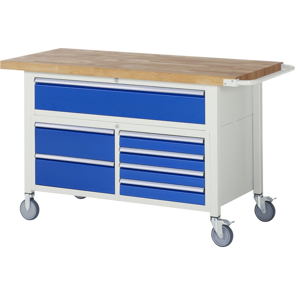 Product afbeelding: RAU verrijdbare werkbank serie 8000, h x b x d 920 x 1.500 x 700 mm, 1 driedubbele onderbouwkast, met 7 lades