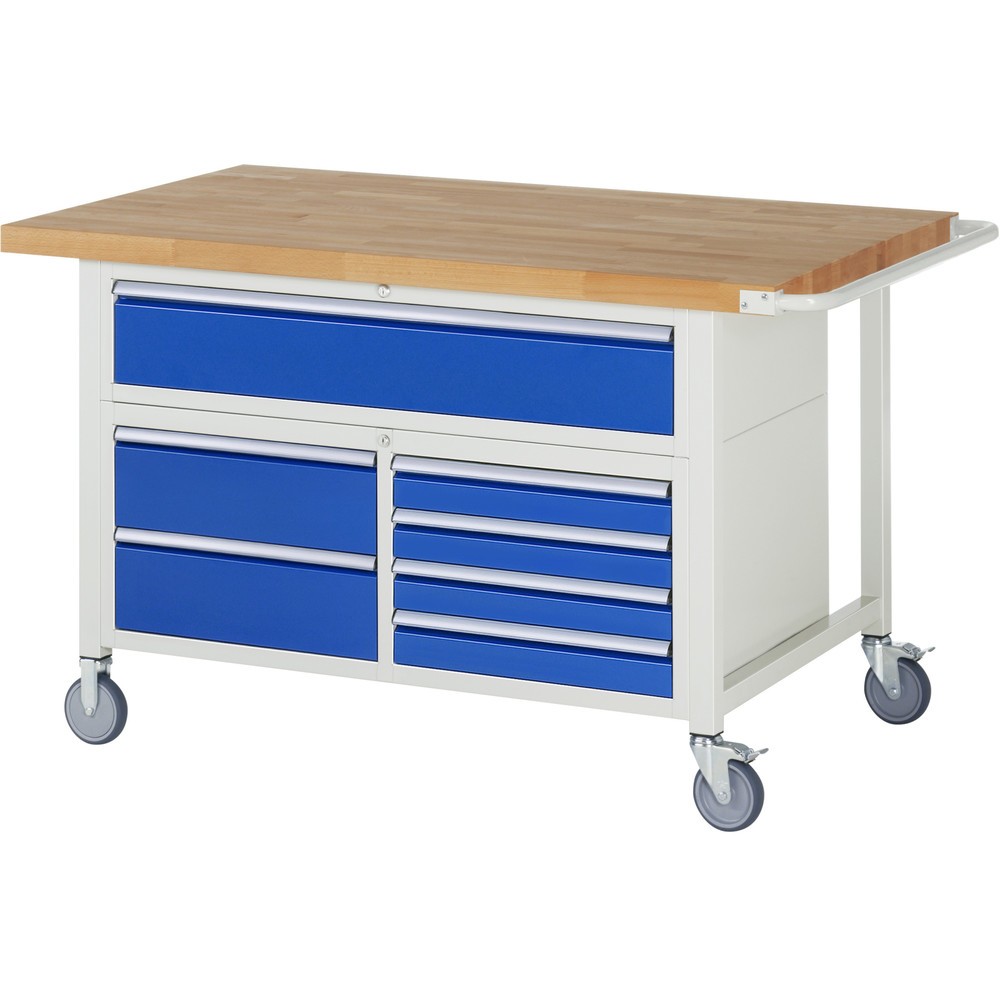 Product afbeelding: RAU verrijdbare werkbank serie 8000, h x b x d 920 x 1.500 x 900 mm, 1 driedubbele onderbouwkast, met 7 lades