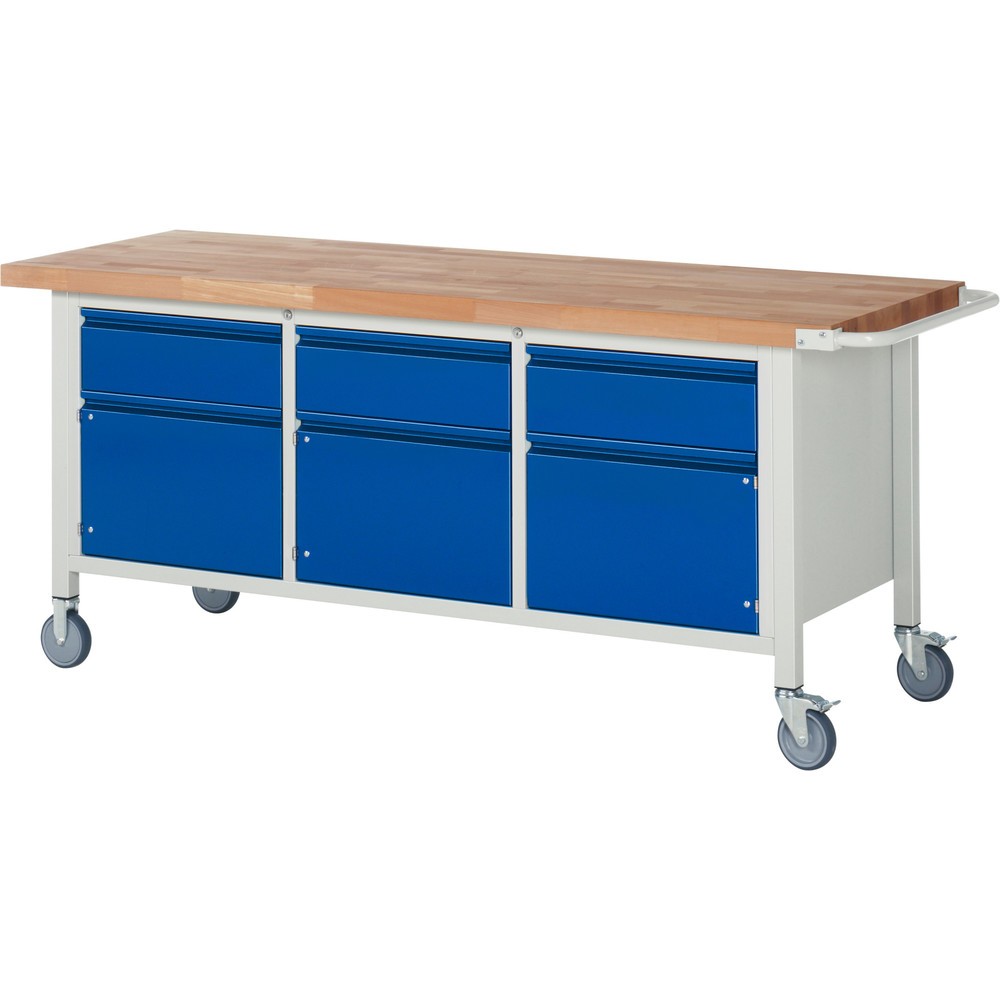 Product afbeelding: Mobiele werkbank RAU serie 8000, 1 driedubbele kast, 3 draaideuren, hxbxd 880 x 2.000 x 700 mm, 3 lades 3 x 180 mm