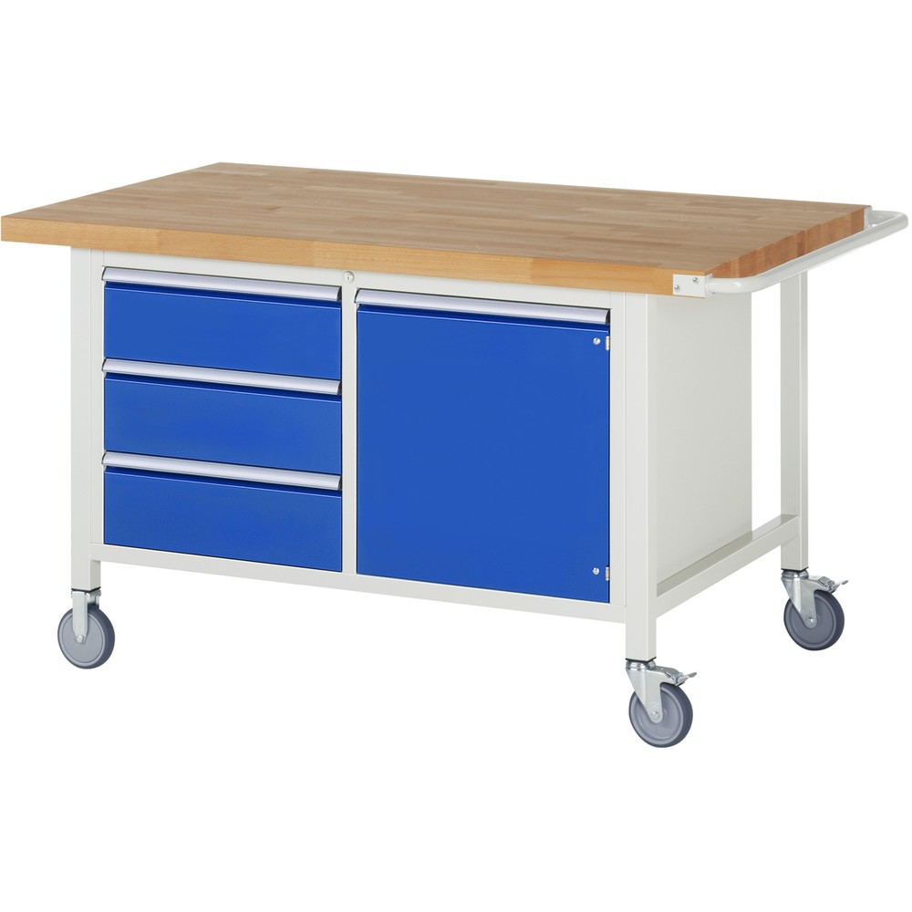 Productafbeelding nr. 1: RAU verrijdbare werkbank serie 8000, h x b x d 880 x 1.500 x 900 mm, 1 dubbele onderbouwkast, met 3 lades en 1 openslaande deur