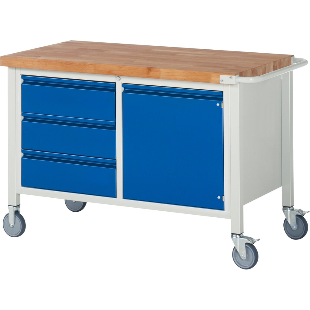 Mobiele werkbank RAU serie 8000, 1 dubbele kast, 1 legbord, 1 draaideur, hxbxd 880 x 1.250 x 700 mm, 3 lades 3 x 180 mm Productafbeelding nr. 1: Mobiele werkbank RAU serie 8000, 1 dubbele kast, 1 legbord, 1 draaideur, hxbxd 880 x 1.250 x 700 mm, 3 lades 3 x 180 mm