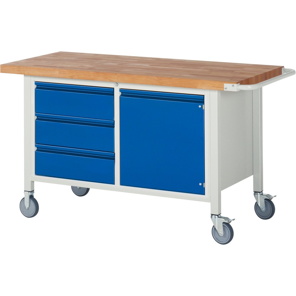 Productafbeelding nr. 1: Mobiele werkbank RAU serie 8000, 1 dubbele kast, 1 legbord, 1 draaideur, hxbxd 880 x 1.500 x 700 mm, 3 lades 3 x 180 mm