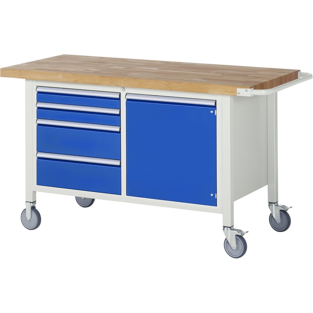 RAU verrijdbare werkbank serie 8000, h x b x d 880 x 1.500 x 700 mm, 1 dubbele onderbouwkast, met 4 lades en 1 openslaande deur Product afbeelding: RAU verrijdbare werkbank serie 8000, h x b x d 880 x 1.500 x 700 mm, 1 dubbele onderbouwkast, met 4 lades en 1 openslaande deur