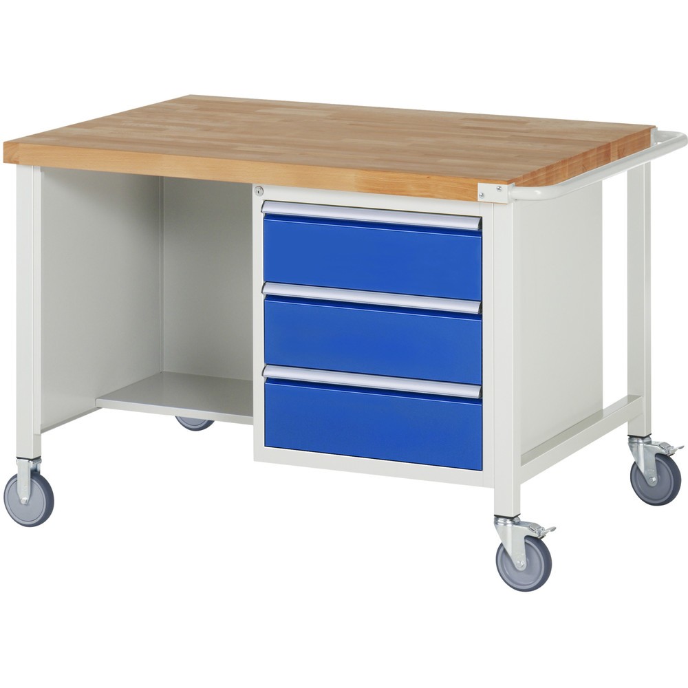 Product afbeelding: RAU verrijdbare werkbank serie 8000, h x b x d 880 x 1.250 x 900 mm, 1 dubbele onderbouwkast, met 3 lades en opbergvak