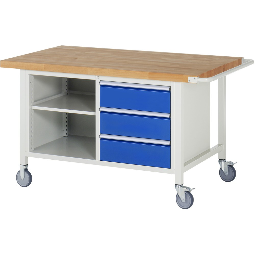 Productafbeelding nr. 1: RAU verrijdbare werkbank serie 8000, h x b x d 880 x 1.500 x 900 mm, 1 dubbele onderbouwkast, met 3 lades en opbergvak