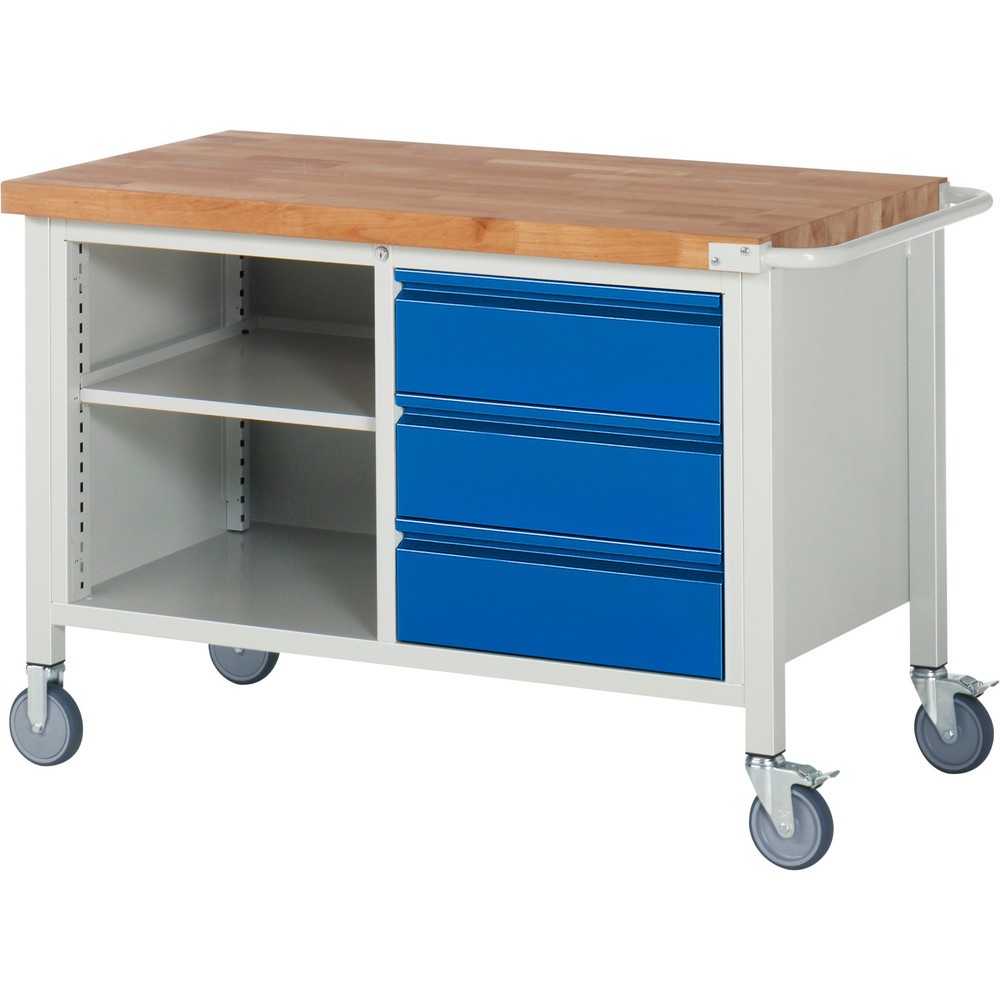 Productafbeelding nr. 1: Mobiele werkbank RAU serie 8000, 1 dubbele kast, 1 legbord, hxbxd 880 x 1.250 x 700 mm, 3 lades 3 x 180 mm