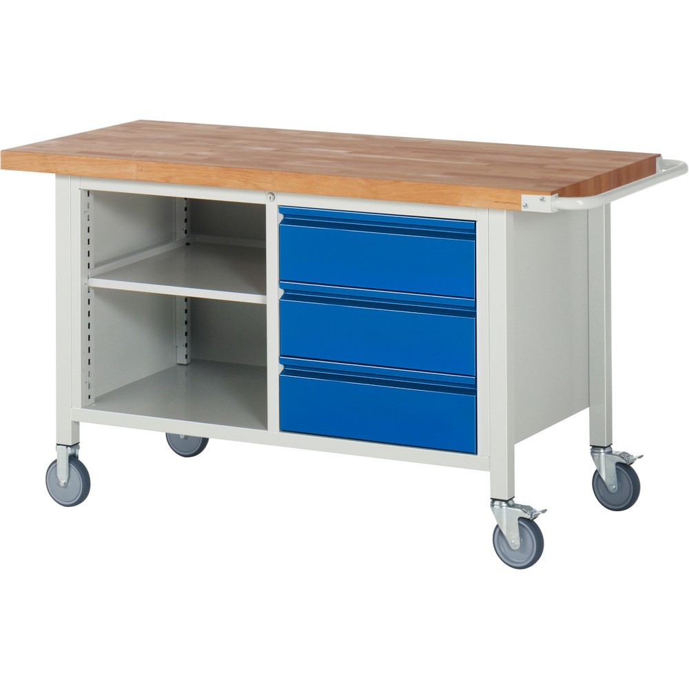Productafbeelding nr. 1: Mobiele werkbank RAU serie 8000, 1 dubbele kast, 1 legbord, hxbxd 880 x 1.500 x 700 mm, 3 lades 3 x 180 mm