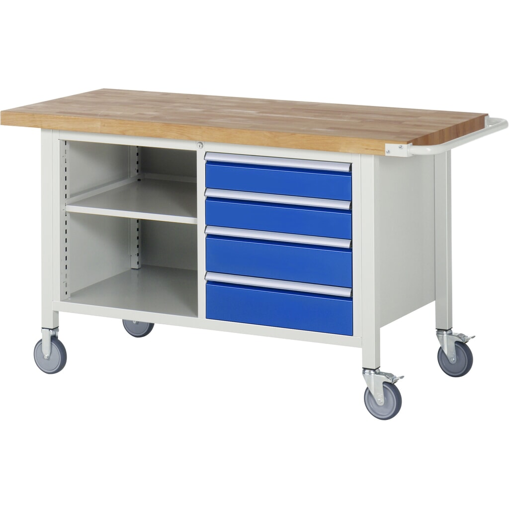 Mobiele werkbank RAU serie 8000, 1 dubbele kast, 1 legbord, hxbxd 880 x 1.500 x 700 mm, 4 x voor 90% uittrekbare lades Productafbeelding nr. 1: Mobiele werkbank RAU serie 8000, 1 dubbele kast, 1 legbord, hxbxd 880 x 1.500 x 700 mm, 4 x voor 90% uittrekbare lades