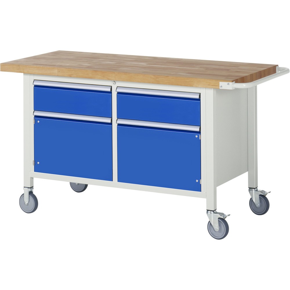 Product afbeelding: Mobiele werkbank RAU serie 8000, 1 dubbele kast, 2 draaideuren, hxbxd 880-1.080 x 1.500 x 700 mm, 2 x voor 90% uittrekbare lades