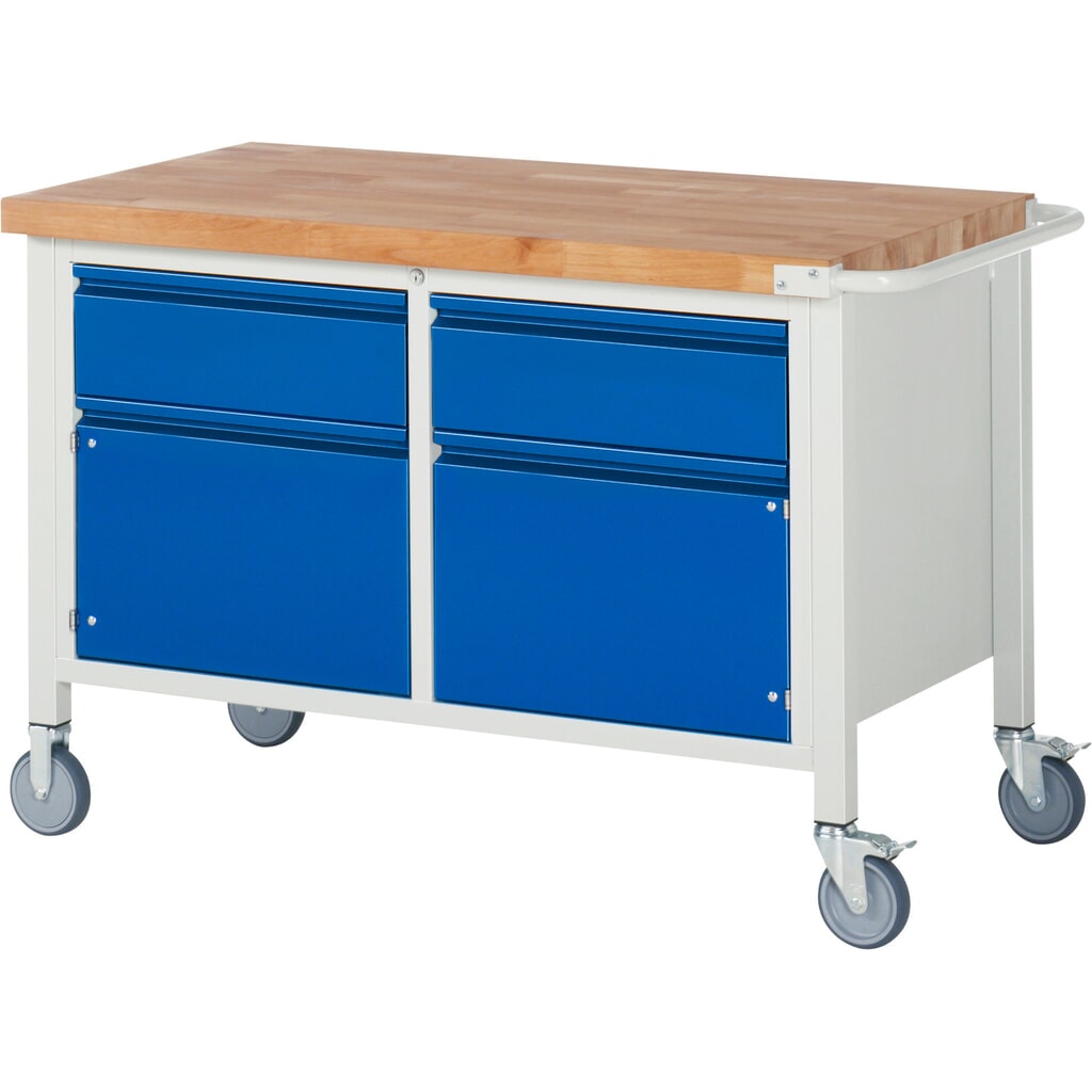 Product afbeelding: Mobiele werkbank RAU serie 8000, 1 dubbele kast, 2 draaideuren, hxbxd 880 x 1.250 x 700 mm, 2 lades 2 x 180 mm