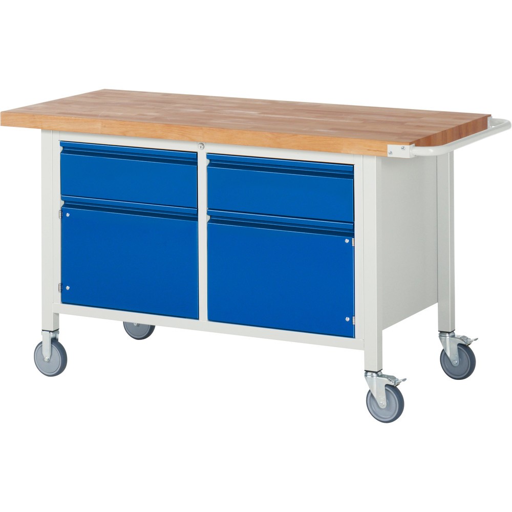 Productafbeelding nr. 1: Mobiele werkbank RAU serie 8000, 1 dubbele kast, 2 draaideuren, hxbxd 880 x 1.500 x 700 mm, 2 lades 2 x 180 mm