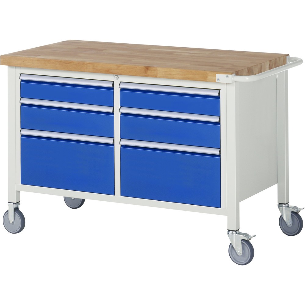Productafbeelding nr. 1: Mobiele werkbank RAU serie 8000, 1 dubbele kast, hxbxd 880-1.080 x 1.250 x 700 mm, 6 x voor 90% uittrekbare lades