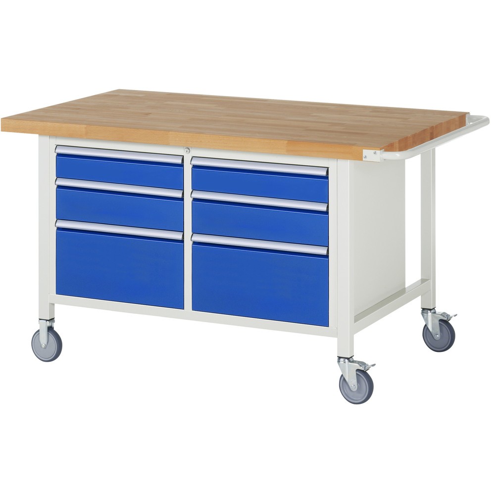 Product afbeelding: RAU verrijdbare werkbank serie 8000, h x b x d 880 x 1.500 x 900 mm, 1 dubbele onderbouwkast, met 6 lades