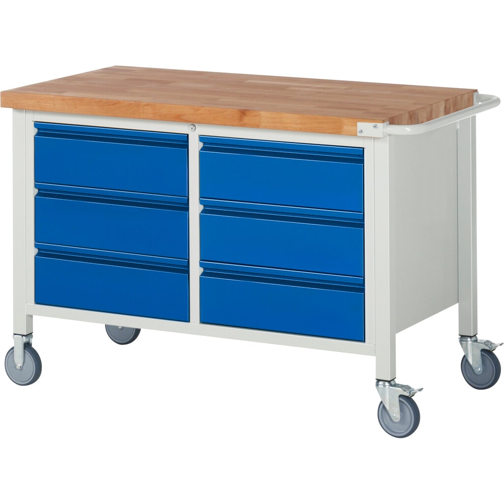 Mobiele werkbank RAU serie 8000, 1 dubbele kast, hxbxd 880 x 1.250 x 700 mm, 6 lades 6 x 180 mm Product afbeelding: Mobiele werkbank RAU serie 8000, 1 dubbele kast, hxbxd 880 x 1.250 x 700 mm, 6 lades 6 x 180 mm