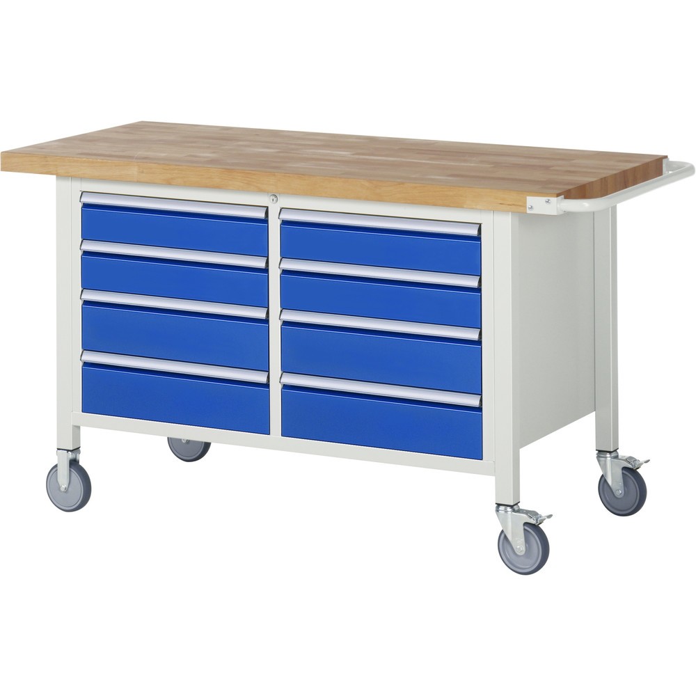 Product afbeelding: RAU verrijdbare werkbank serie 8000, h x b x d 880 x 1.500 x 700 mm, 1 dubbele onderbouwkast, met 8 lades