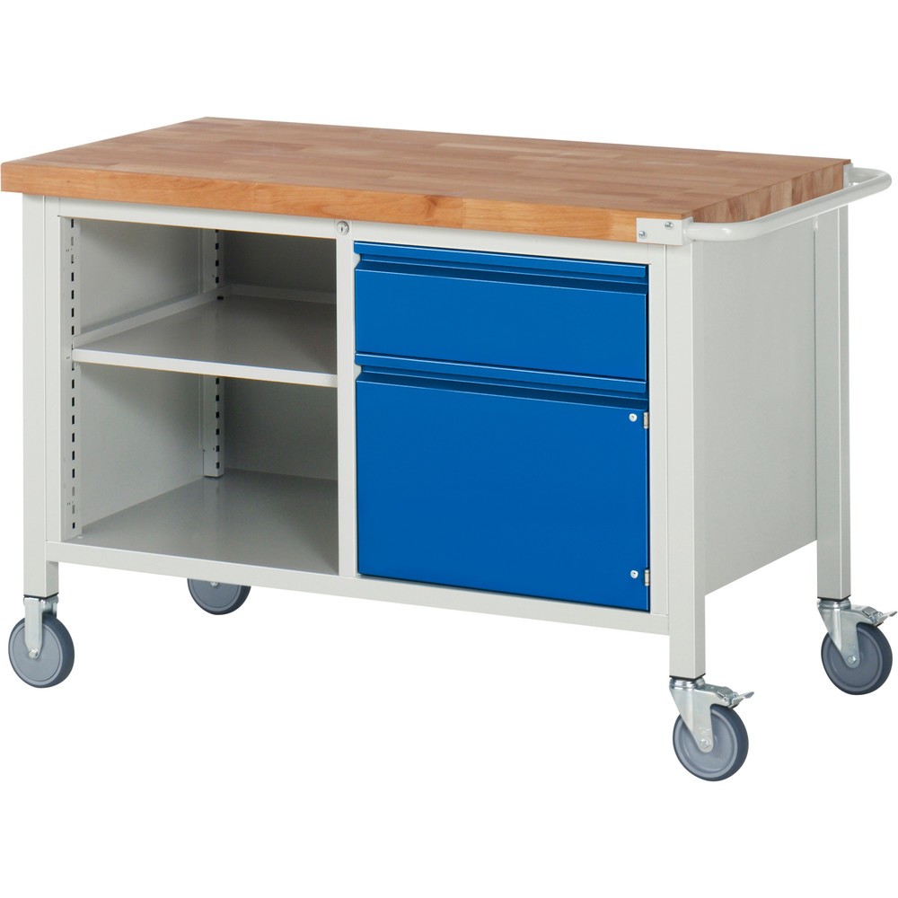 Product afbeelding: Mobiele werkbank RAU serie 8000, 1 dubbele kast, 1 legbord, 1 draaideur, hxbxd 880 x 1.250 x 700 mm, 1 lade 1 x 180 mm