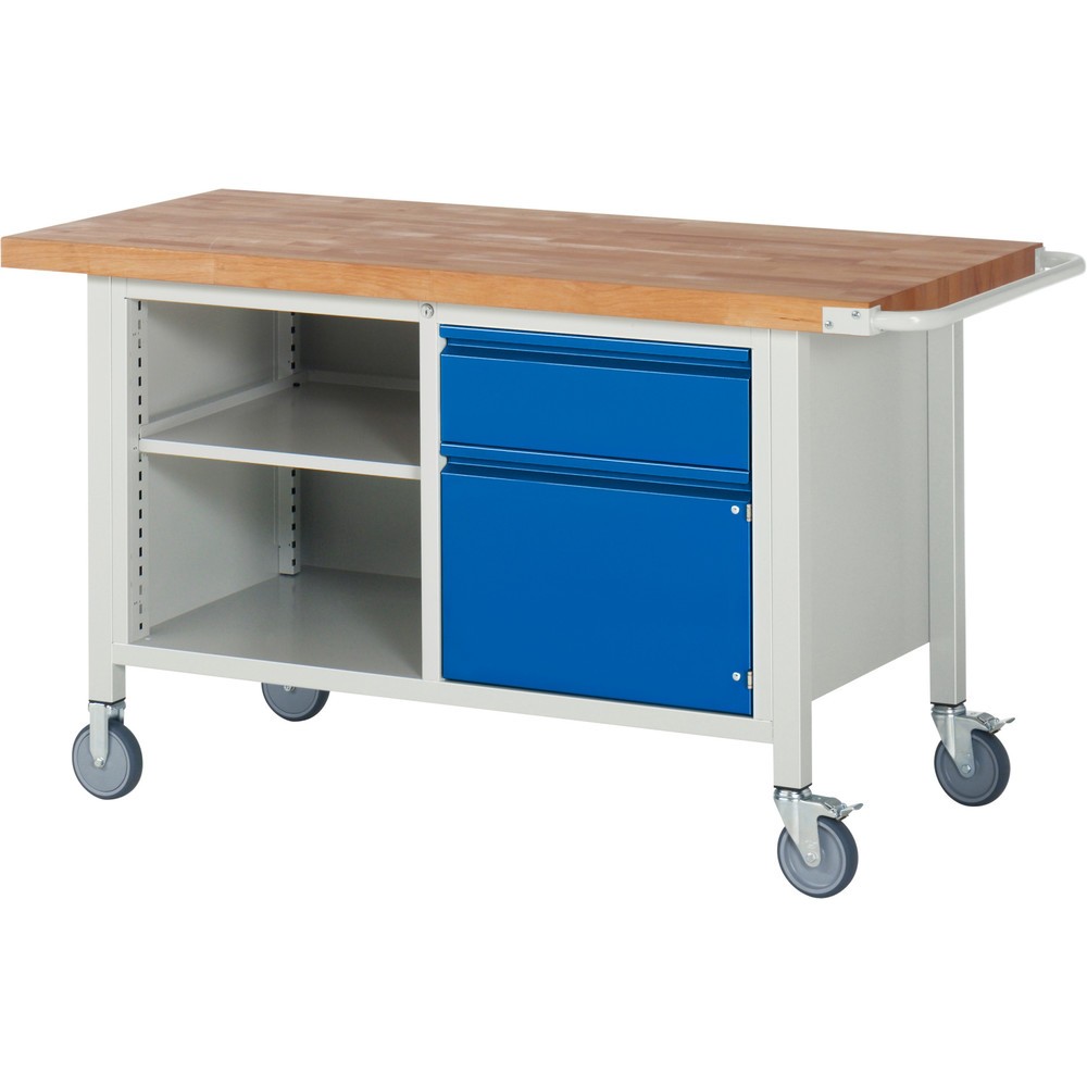 Productafbeelding nr. 1: Mobiele werkbank RAU serie 8000, 1 dubbele kast, 1 legbord, 1 draaideur, hxbxd 880 x 1.500 x 700 mm, 1 lade 1 x 180 mm