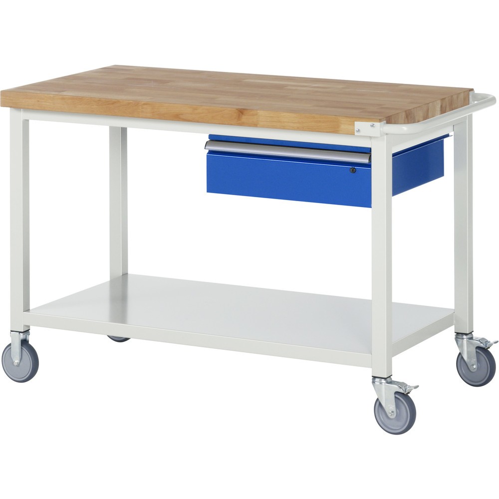 Product afbeelding: RAU verrijdbare werkbank serie 8000, h x b x d 880 x 1.250 x 700 mm, legbord onderaan, met 1 lade rechts