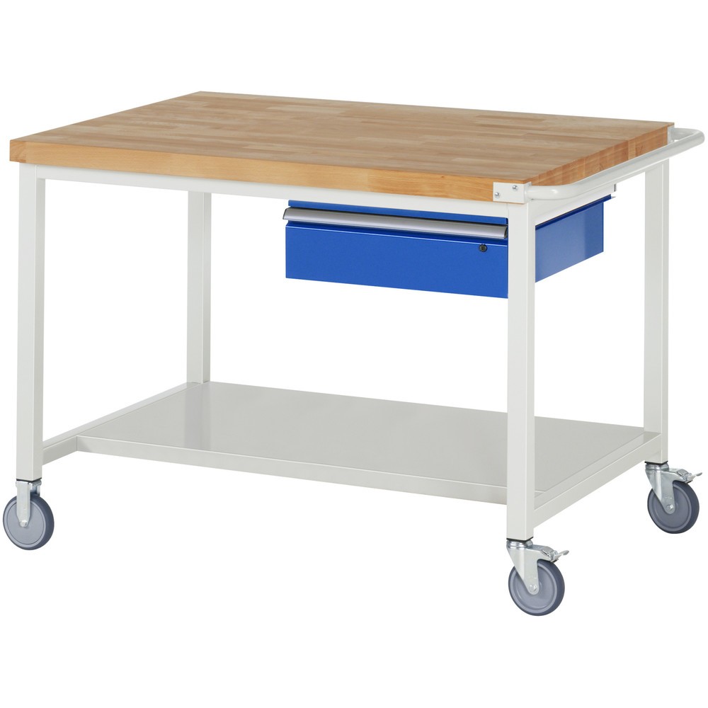Product afbeelding: RAU verrijdbare werkbank serie 8000, h x b x d 880 x 1.250 x 900 mm, legbord onderaan, met 1 lade rechts