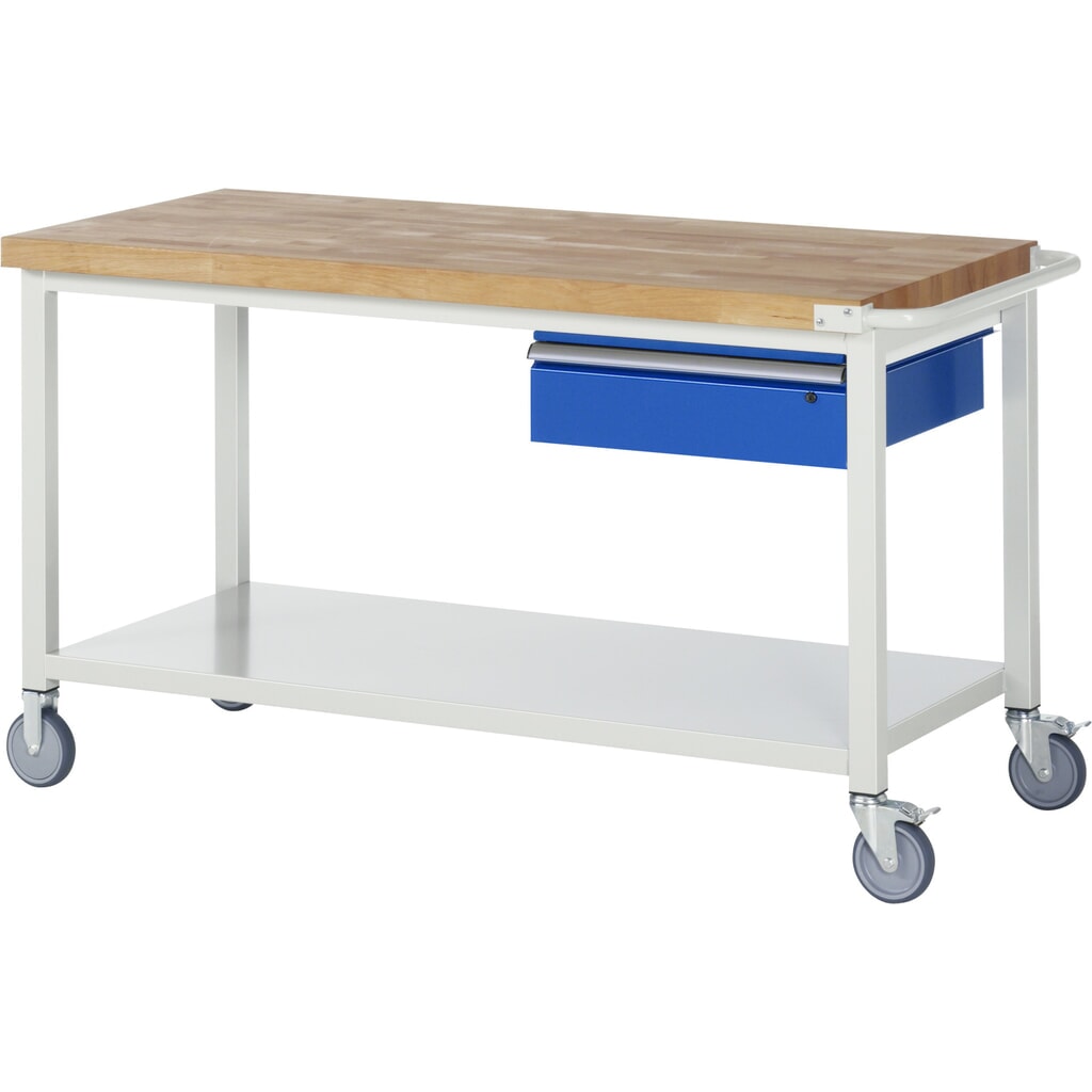 RAU verrijdbare werkbank serie 8000, h x b x d 880 x 1.500 x 700 mm, legbord onderaan, met 1 lade rechts Product afbeelding: RAU verrijdbare werkbank serie 8000, h x b x d 880 x 1.500 x 700 mm, legbord onderaan, met 1 lade rechts