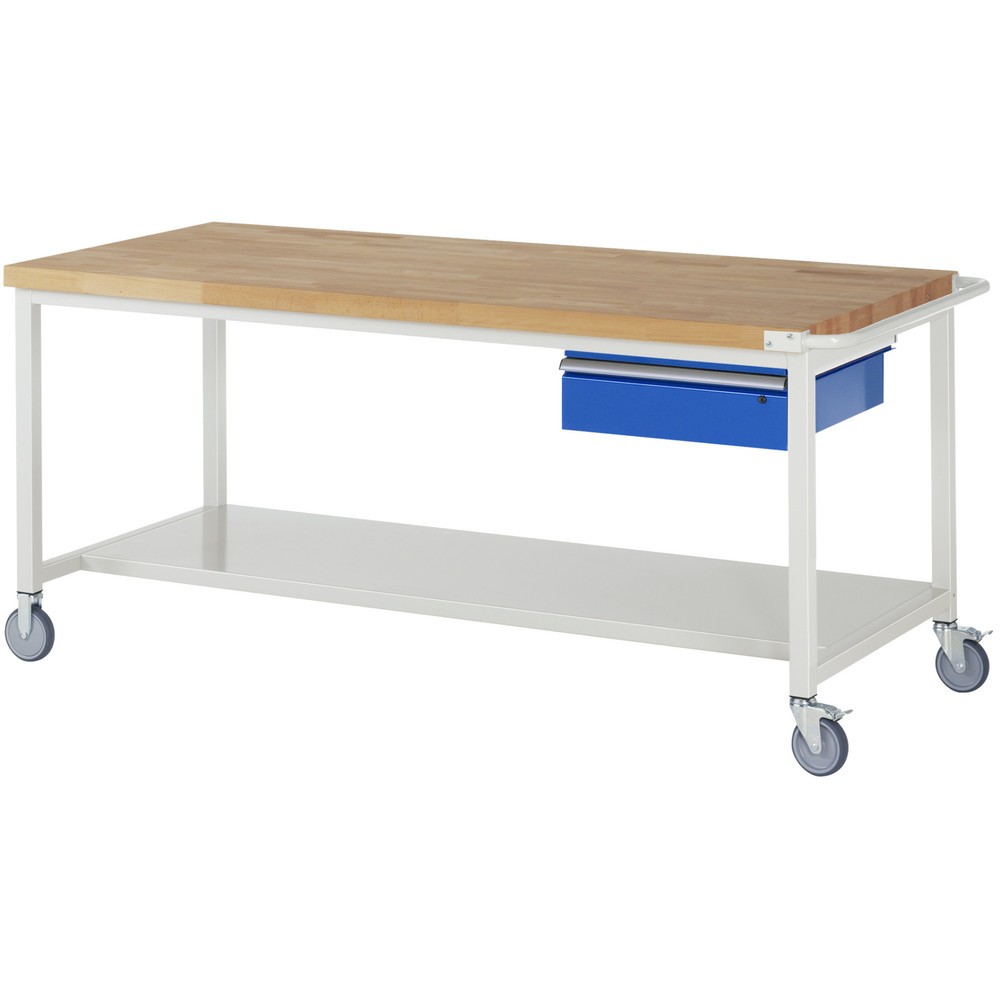 Product afbeelding: RAU verrijdbare werkbank serie 8000, h x b x d 880 x 2.000 x 900 mm, legbord onderaan, met 1 lade rechts
