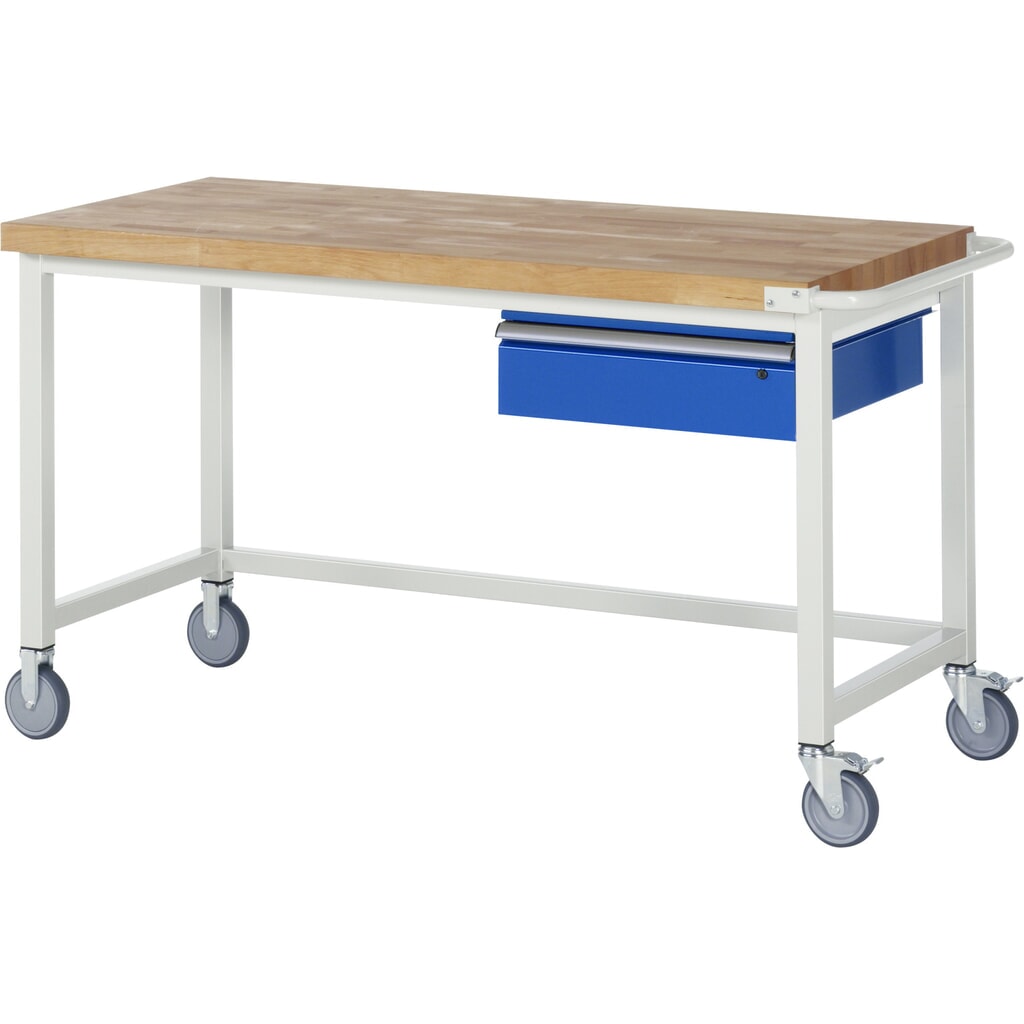 RAU verrijdbare werkbank serie 8000, h x b x d 880 x 1.500 x 700 mm, met 1 lade rechts Product afbeelding: RAU verrijdbare werkbank serie 8000, h x b x d 880 x 1.500 x 700 mm, met 1 lade rechts