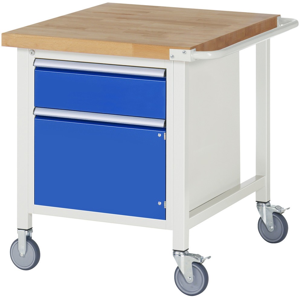Product afbeelding: RAU verrijdbare werkbank serie 8000, h x b x d 880 x 750 x 900 mm, 1 onderbouwkast, met 1 lade en 1 openslaande deur