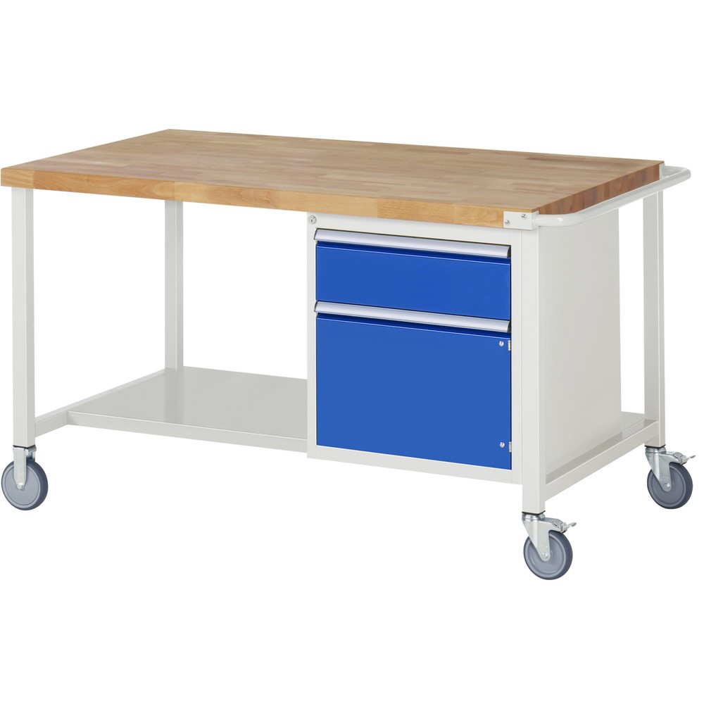 Product afbeelding: RAU verrijdbare werkbank serie 8000, h x b x d 880 x 1.500 x 900 mm, 1 onderbouwkast, met 1 lade en 1 openslaande deur