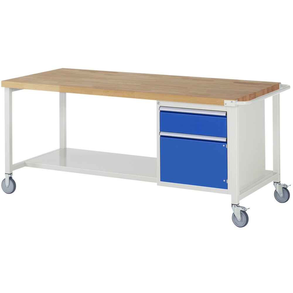 Productafbeelding nr. 1: RAU verrijdbare werkbank serie 8000, h x b x d 880 x 2.000 x 900 mm, 1 onderbouwkast, met 1 lade en 1 openslaande deur