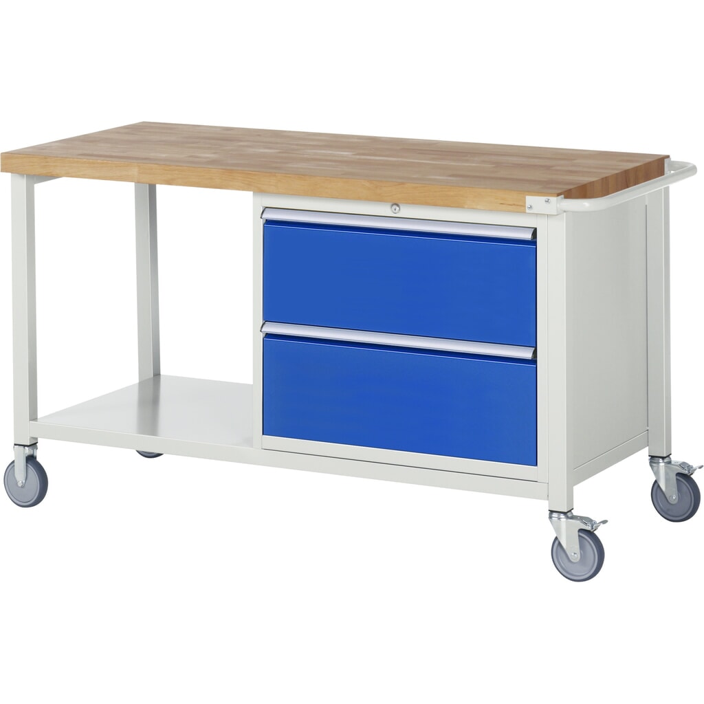 Productafbeelding nr. 1: Mobiele werkbank RAU serie 8000, 1 legbord, hxbxd 880-1.080 x 1.500 x 700 mm, 2 x voor 100% uittrekbare lades 2 x 270 mm