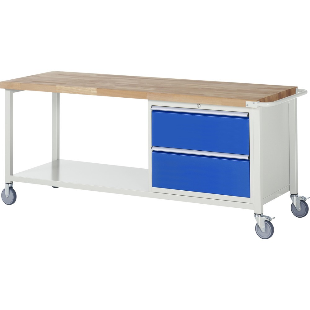 Productafbeelding nr. 1: Mobiele werkbank RAU serie 8000, 1 legbord, hxbxd 880 x 2.000 x 700 mm, 2 x voor 90% uittrekbare lades 2 x 270 mm