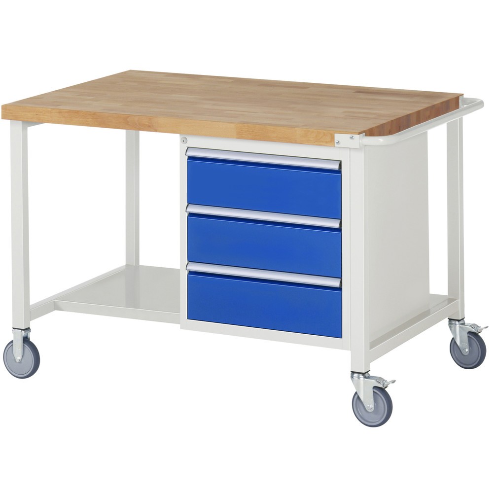 Product afbeelding: RAU verrijdbare werkbank serie 8000, h x b x d 880 x 1.250 x 900 mm, 1 onderbouwkast, met 3 lades