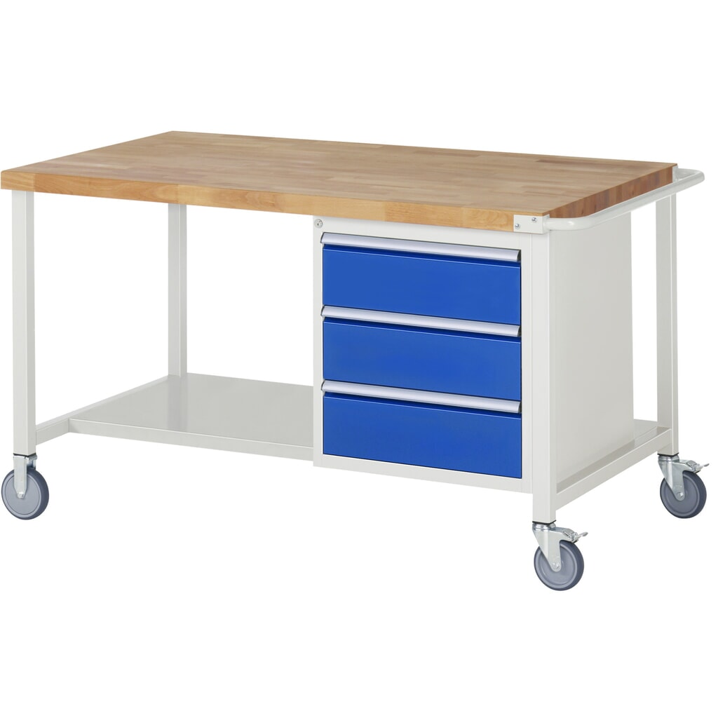 Product afbeelding: RAU verrijdbare werkbank serie 8000, h x b x d 880 x 1.500 x 900 mm, 1 onderbouwkast, met 3 lades