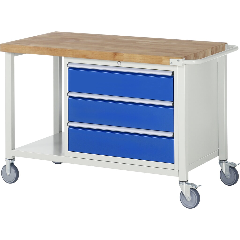 Mobiele werkbank RAU serie 8000, 1 legbord, hxbxd 880-1.080 x 1.250 x 700 mm, 3 x voor 90% uittrekbare lades, 3 x 180 mm, draagvermogen lade 75 kg Productafbeelding nr. 1: Mobiele werkbank RAU serie 8000, 1 legbord, hxbxd 880-1.080 x 1.250 x 700 mm, 3 x voor 90% uittrekbare lades, 3 x 180 mm, draagvermogen lade 75 kg