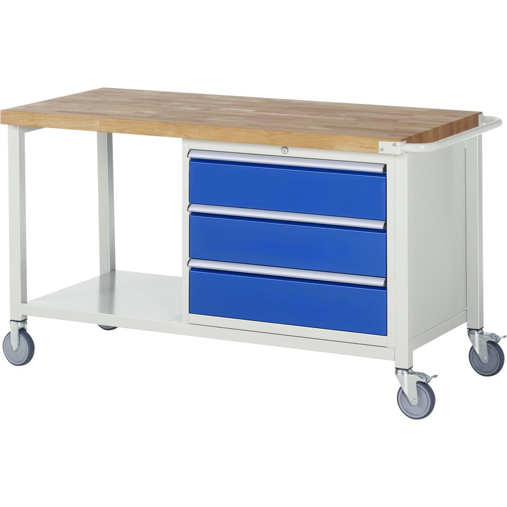 Productafbeelding nr. 1: Mobiele werkbank RAU serie 8000, 1 legbord, hxbxd 880 x 1.500 x 700 mm, 3 x voor 100% uittrekbare lades, 3 x 180 mm, draagvermogen lade 75 kg