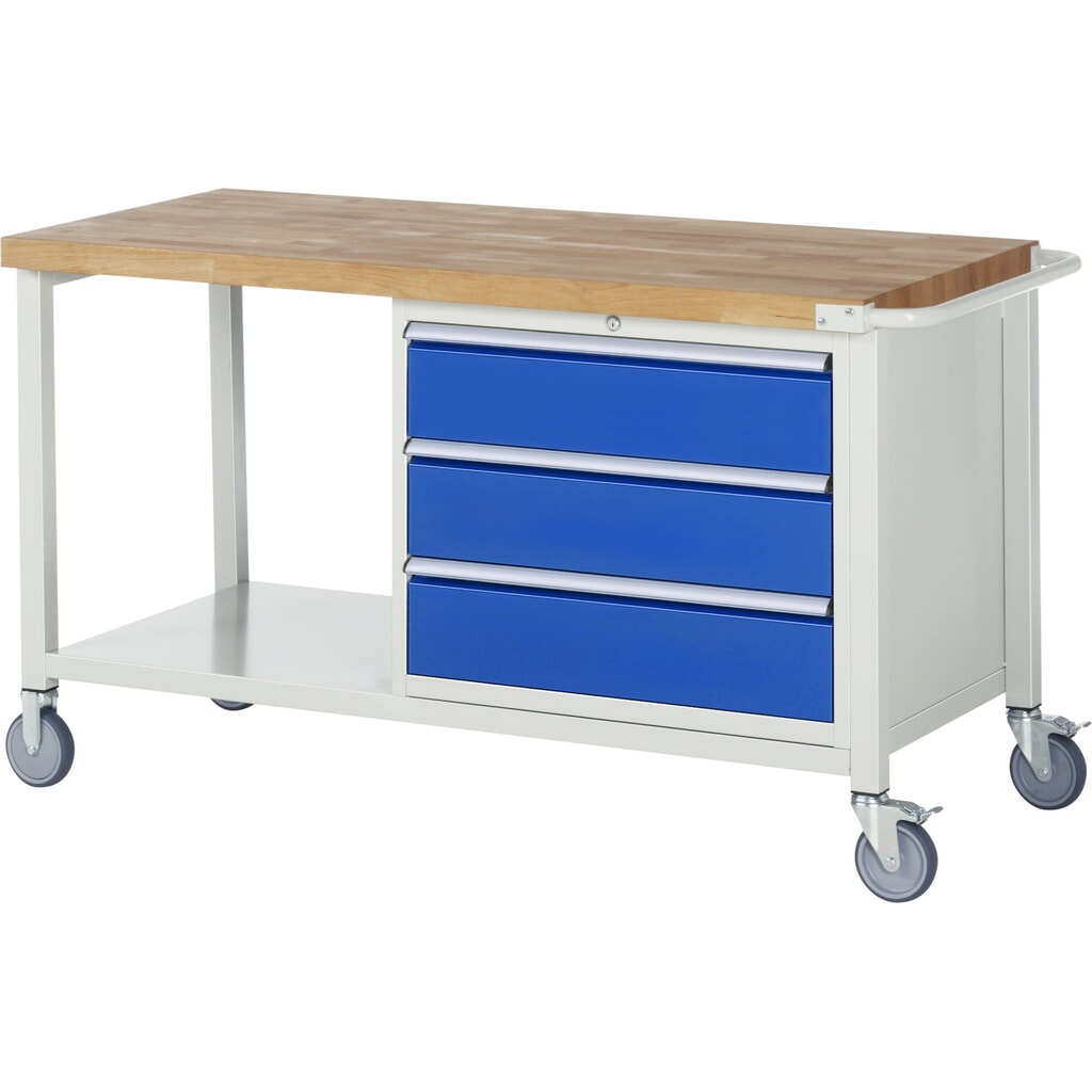 Mobiele werkbank RAU serie 8000, 1 legbord, hxbxd 880-1.080 x 1.500 x 700 mm, 3 x voor 90% uittrekbare lades, 3 x 180 mm, draagvermogen lade 75 kg Productafbeelding nr. 1: Mobiele werkbank RAU serie 8000, 1 legbord, hxbxd 880-1.080 x 1.500 x 700 mm, 3 x voor 90% uittrekbare lades, 3 x 180 mm, draagvermogen lade 75 kg